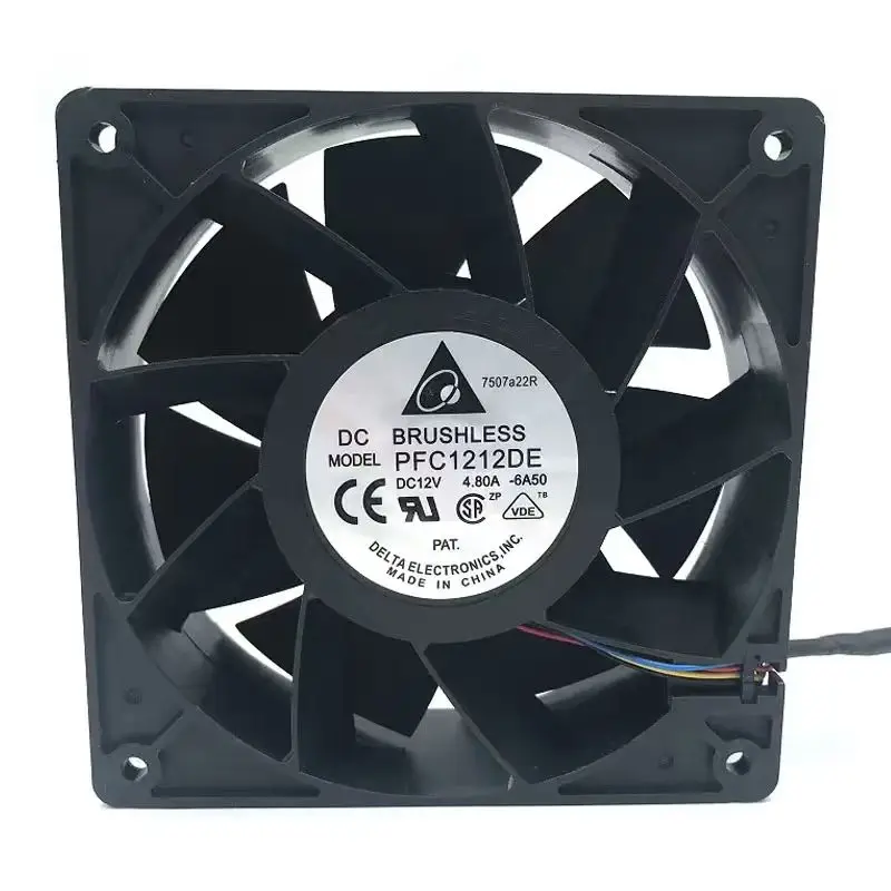 Фото Оригинальный вентилятор Delta 120 мм PFC1212DE для Ant GPU Miner, мощный охлаждающий вентилятор 120*120*38 мм, 12 В, PWM, 4-контактный, 250 CFM, 7000 об/мин, 66,5 дБА №2