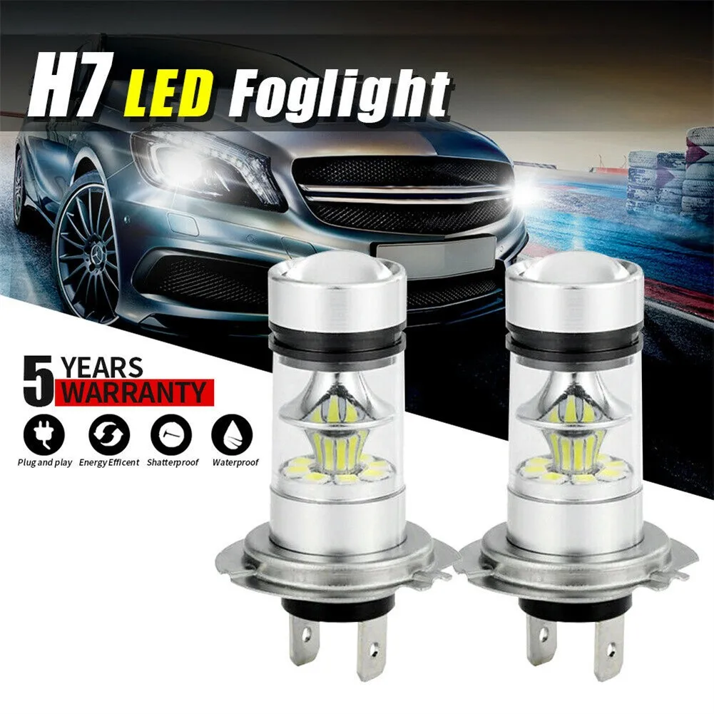 2pcs H7 LED Headlight Replace Fog Light Kit Super Bright 6000K White Bulbs High Low Beam 100W IP65 Waterproof Headlight Car Part