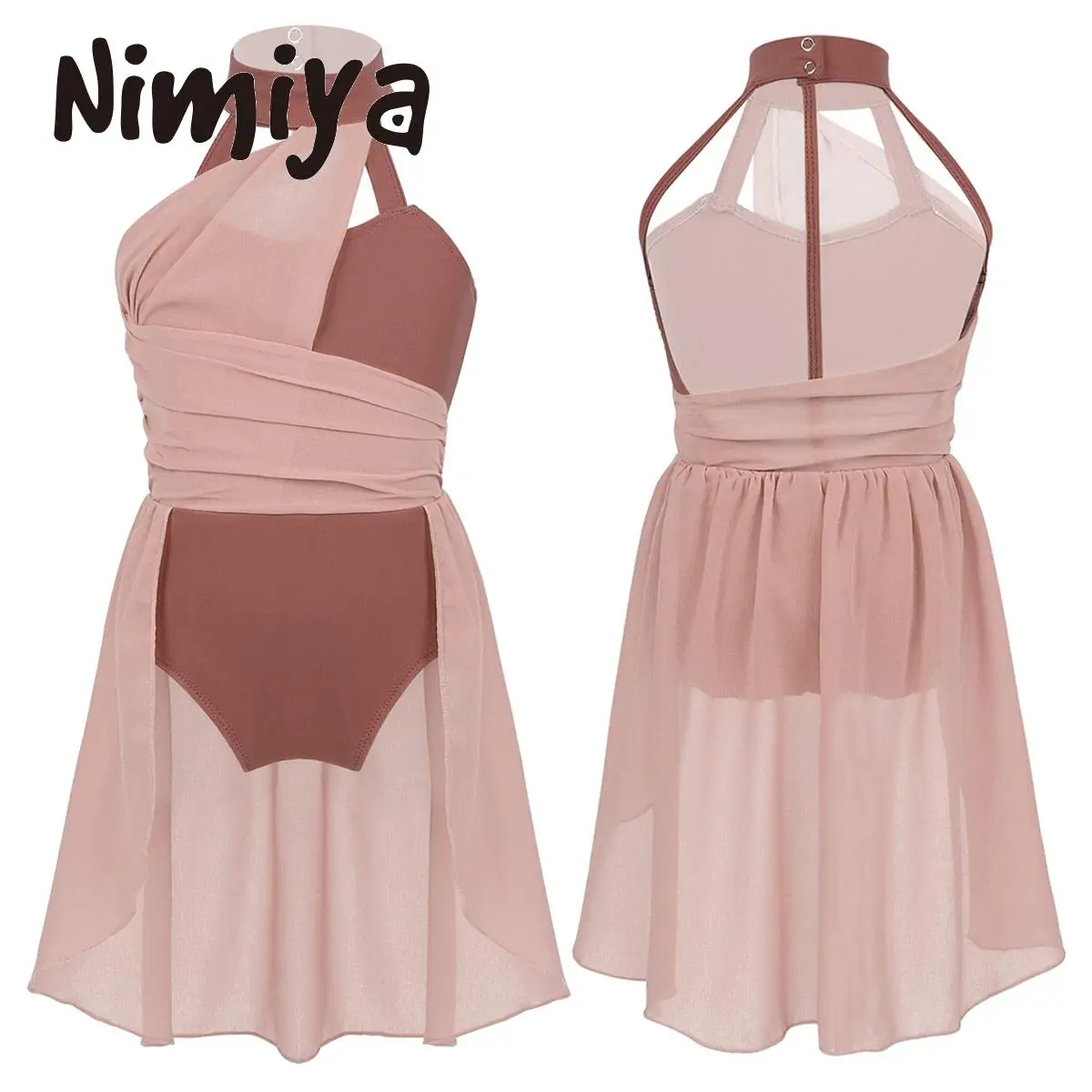 

Nimiya Kids Girls Color Patchwork Ruched Chiffon Bodice 1Pcs Dance Leotards Ballet Dress Morden Sleeveless Dance Beautiful Dress