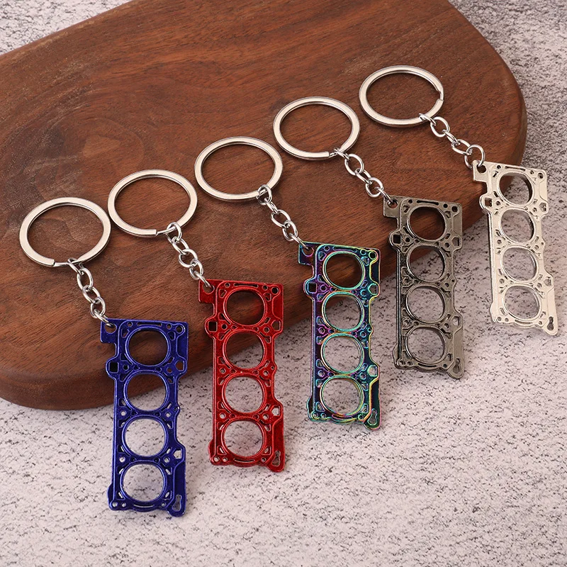 

Creative Tuning Keychain Car Modification Cylinder Head Engine Gasket Model Key Ring Metal Car Pendant Key Chain Gift for Men