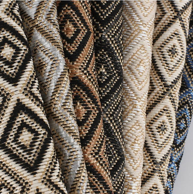 

1yard Ethnic style diamond pattern PE material PP grass woven fabric PP Raffia Woven Fabric DIY Beach Straw Hand Bag Material