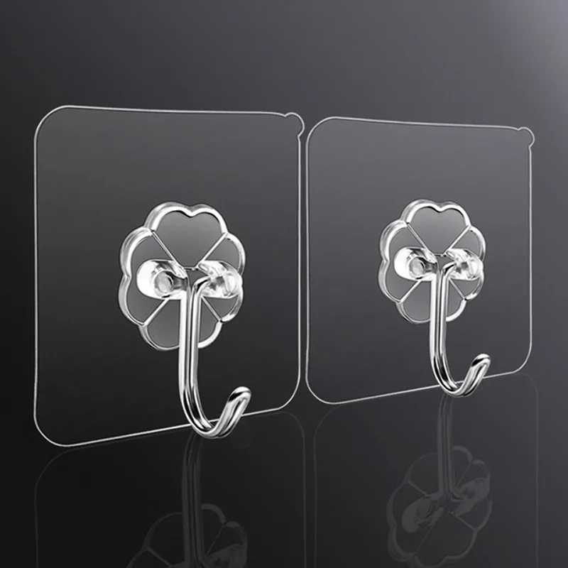 

Transparent Stainless Steel Strong Self Adhesive Hooks Key Storage Hanger for Kitchen Bathroom Door Wall Multi-Function