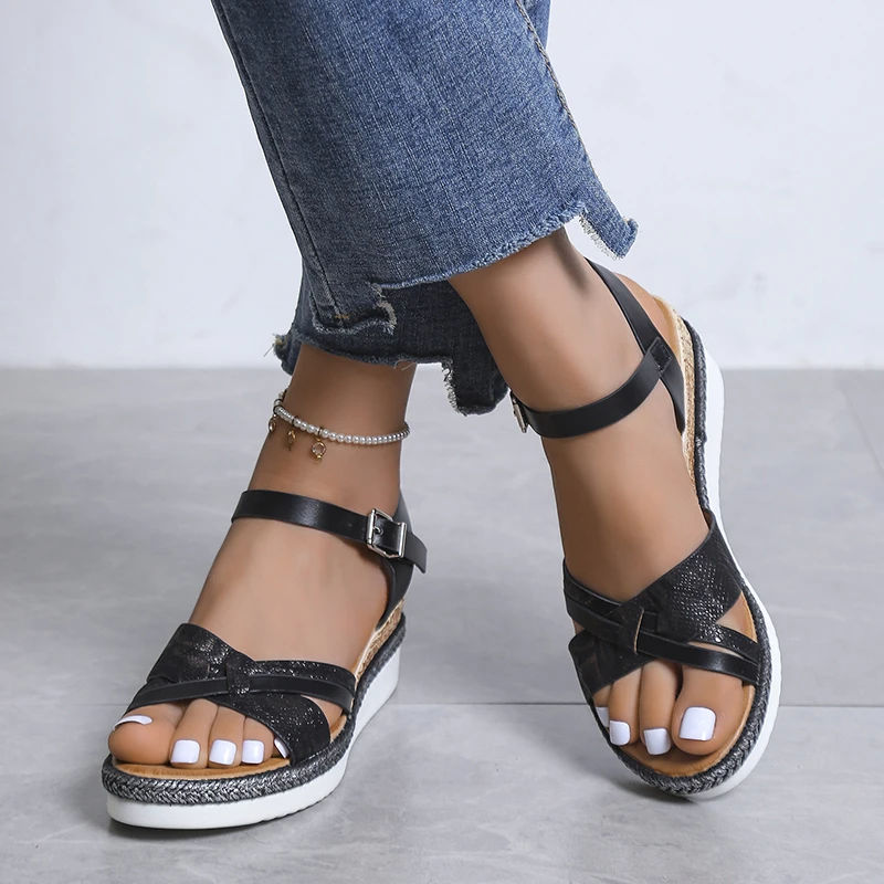 

Summer Wedge Sandals for Women Buckle Strap Platform Rome Sandals Woman Open Toe Thick Bottom No-Slip Sandalias Mujer Plus Size