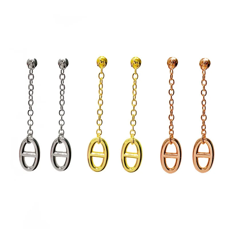 

Korean Fashion Pig Nose Coffee Beans Earrings for Women Girl Real 18K Gold Tassel Retro Simple Pendant Light Luxury Jewelry Gift