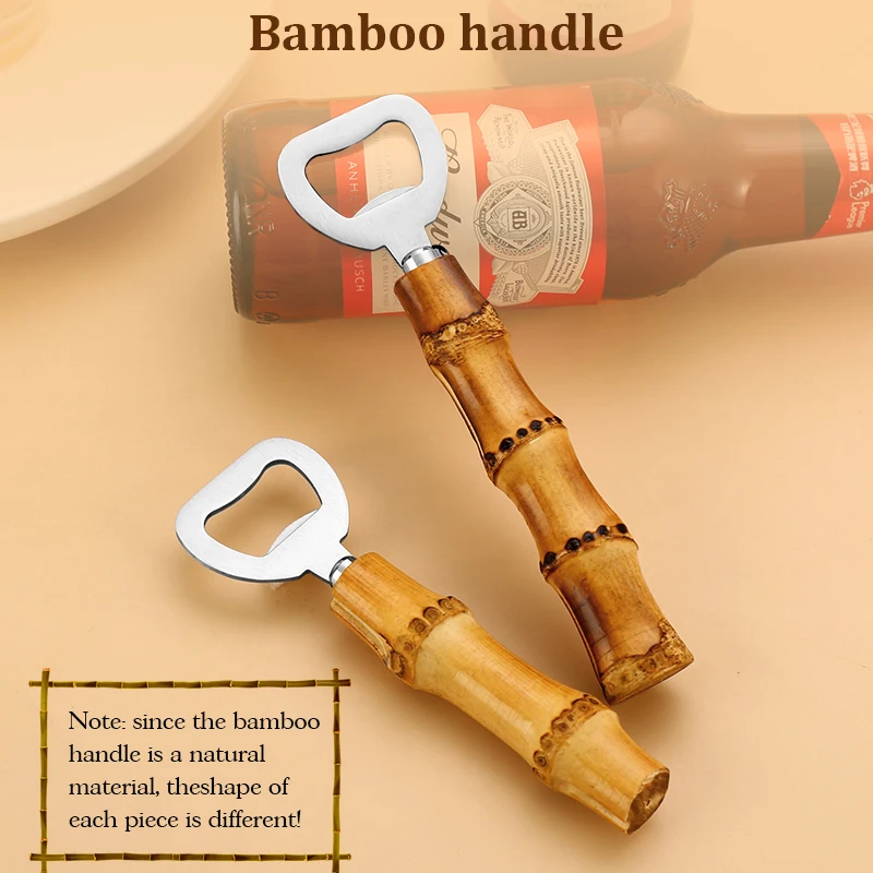 

Открывалка для пива с бамбуковой ручкой, винтовой штопор с деревянной ручкой в стиле ретро, для ресторана, дома, бара, кухни
