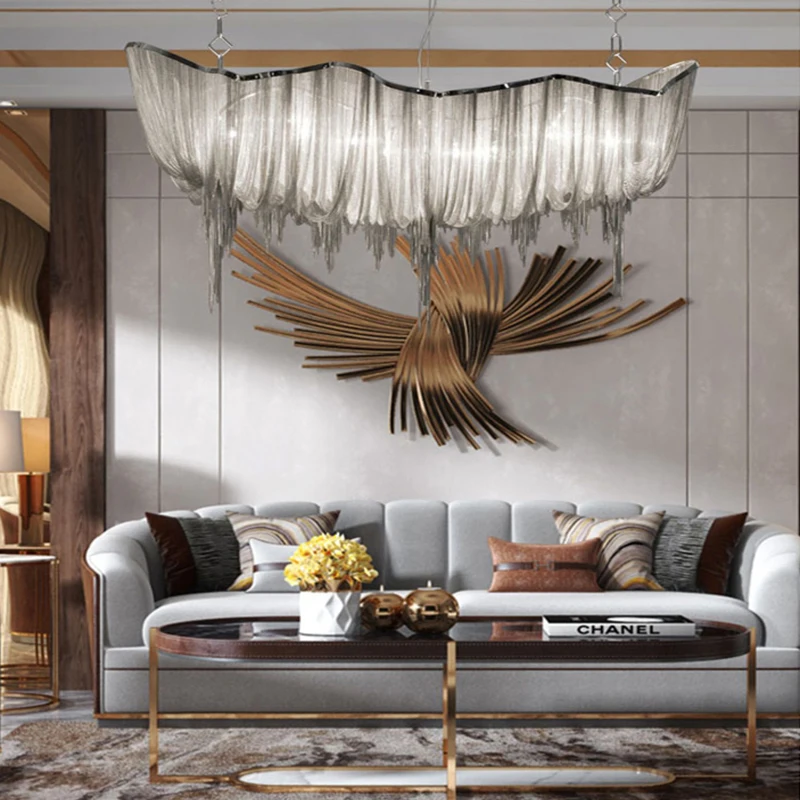 

Art Led Chandelier Pendant Lamp Light Contemporary Modern Design Silver Suspension Chain Fixture for High-End Home Decor
