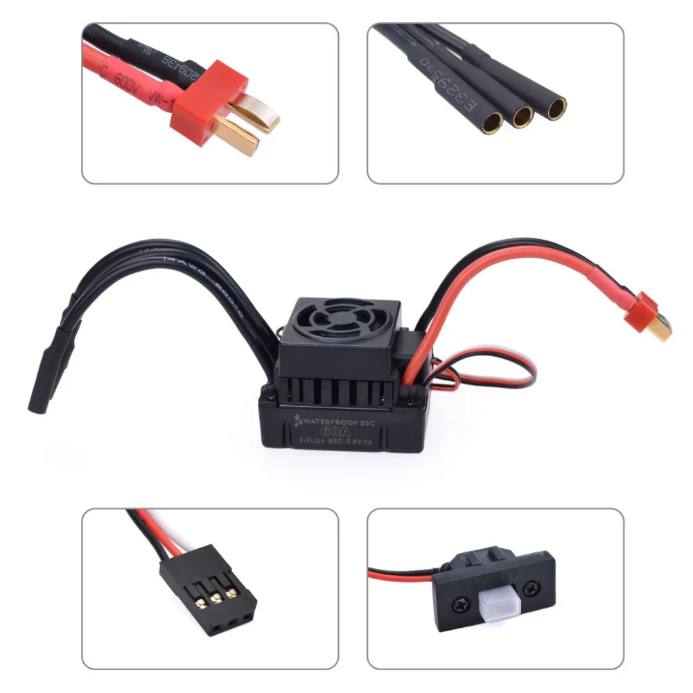 

Kit Miniature DC Motor 3.175mm Gear 3300KV Brushless Motor 3660 Brushless Motor Waterproof Motor 60A ESC Rc Car Motor