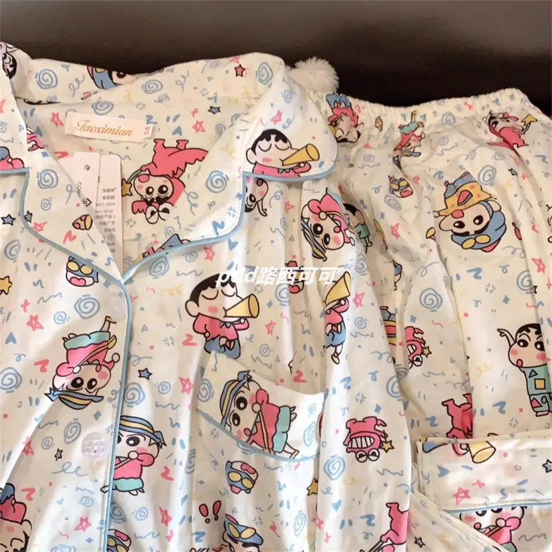 Crayon Shin-chan женский пижамный комплект с воротником мягкая Пижама Pjs пуговицами