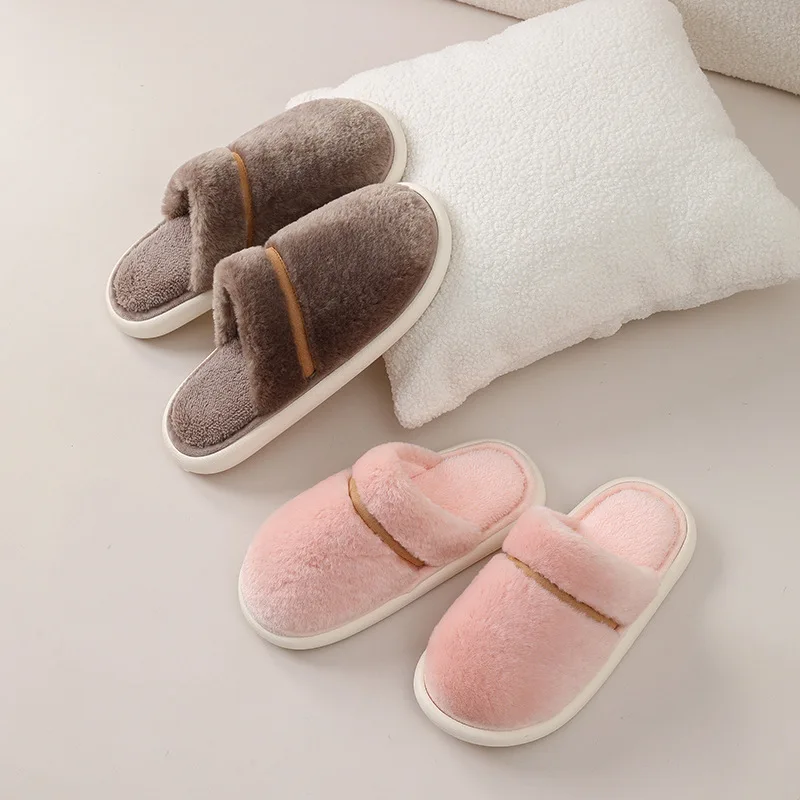 

2022Winter Horn Wool Women's Slippers Grey Home Casual Warm Women Slippers Shoes Home Thick Soled Plush Women Slippers New