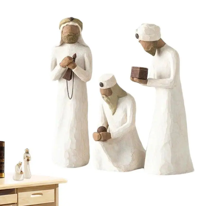 

12inch 3 Pieces Nativity Set Hand Painted Doll Manger Christmas Jesus Ornament Christianity Figurines Home Christmas Decoration