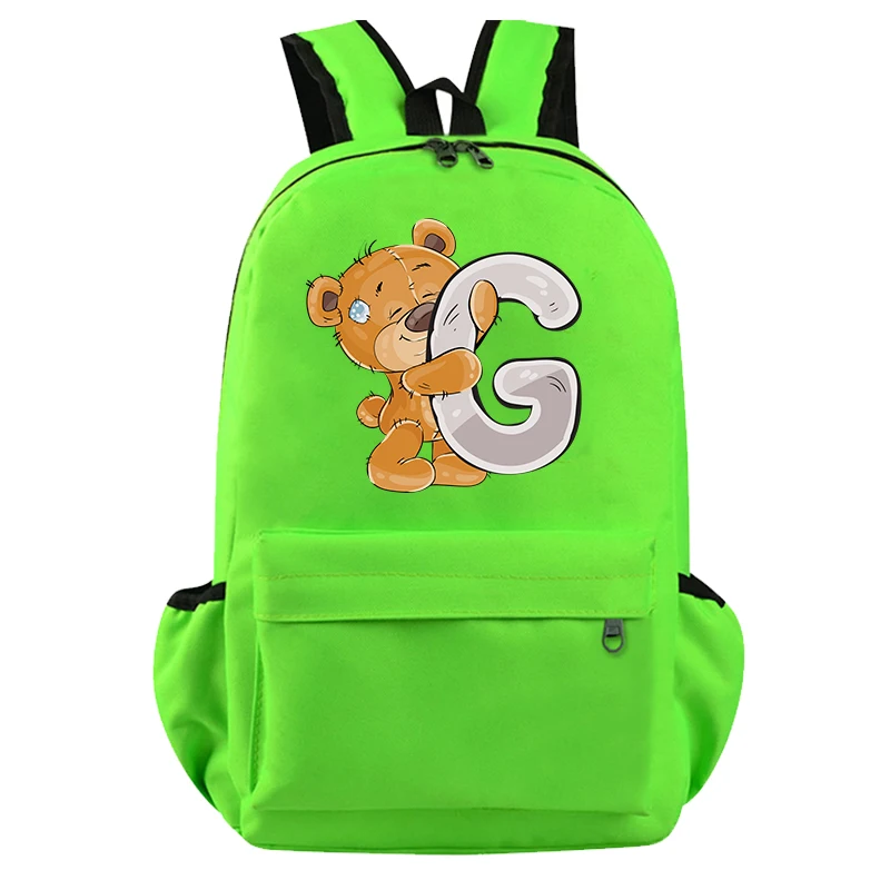 

Холщовый Рюкзак с принтом маленького медведя, школьный ранец для девочек и мальчиков с 26 буквами на английском языке, вместительная сумка для книг, подарок для детей