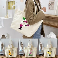 flower color printing shopping bags tote bags for women canvas 2022 new handbags travel shopper shoulder bag reusable canvas bag