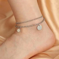 trendy double layer wafer pendant silver anklets for women girls charm beach ankle bracelet personalized foot chain jewelry gift