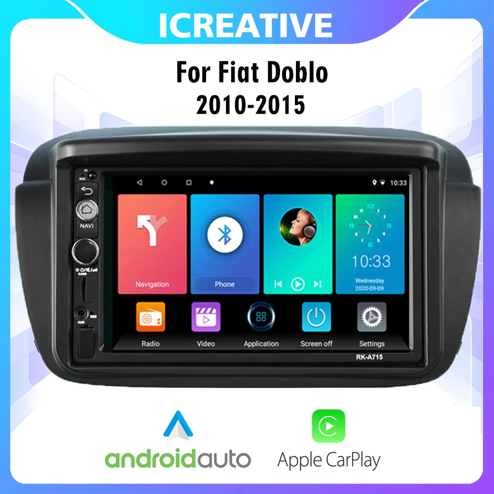 

Car Multimedia Player 2 Din Carplay For Fiat Doblo 2010-2015 7 Inch Head Unit With Frame GPS Navigation Android Autoradio