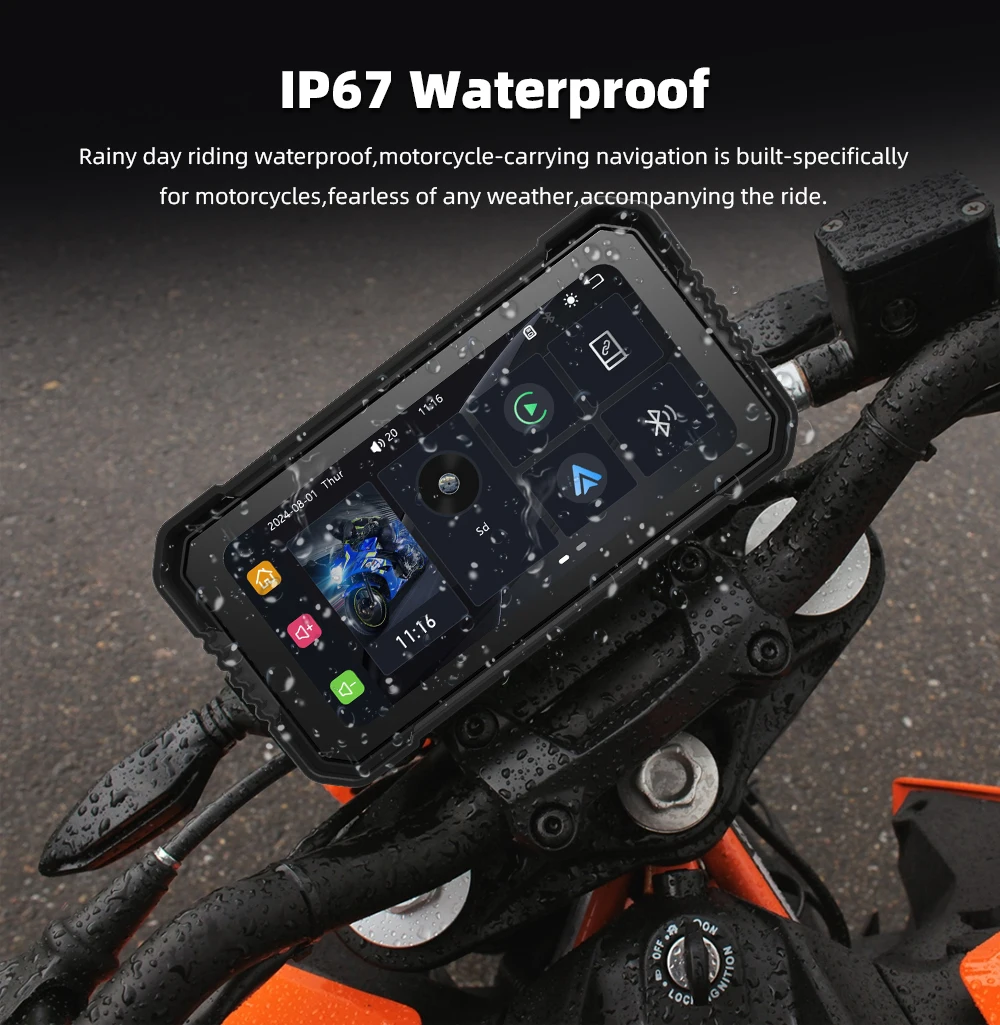 Фото Bluetooth5.0 Motorcycle Navigation CarPlay IP67 Waterproof Wireless Carplay Display Screen Motorcycle Android Auto Monitor №4