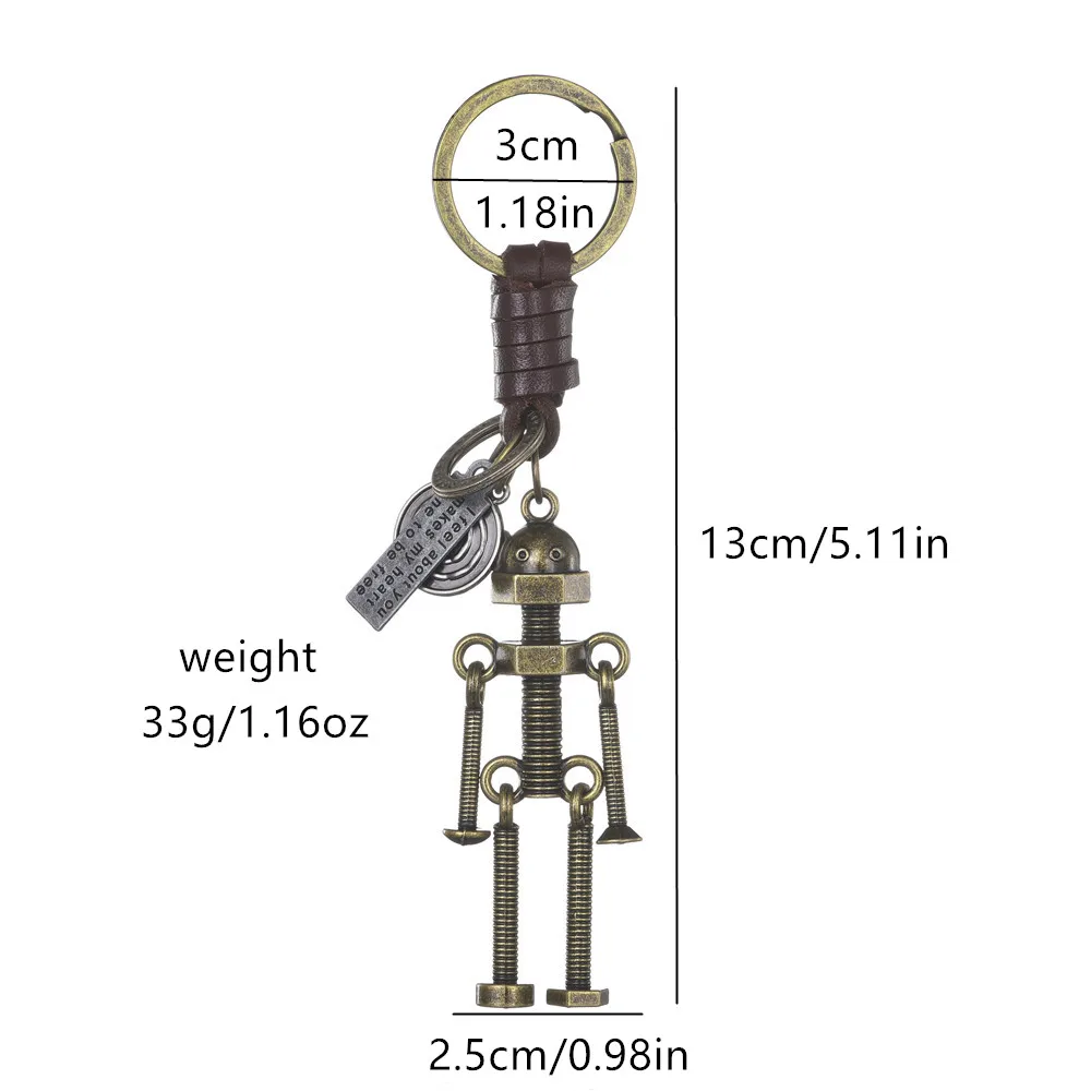 Accessories retro male and female lovers cowhide key chain with movable hands and feet creative robot Keychain