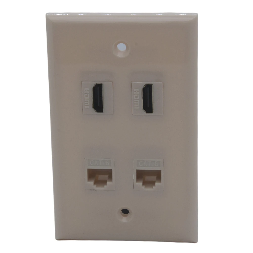 

Ivory Color 1 Gang 2 Ports HDMI 2 Ports CAT6 RJ45 Female To Female Wall Plate
