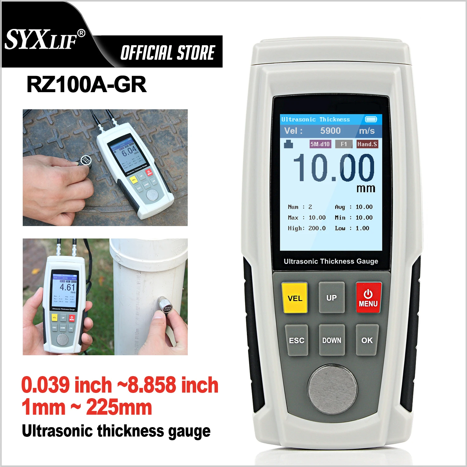 Syxlif Revestimento Calibre de Espessura Retroiluminação Pintura do Carro Galvaniza Revestimento Metal Tester Alta Precisão Medidor de Espessura Ultrassônica