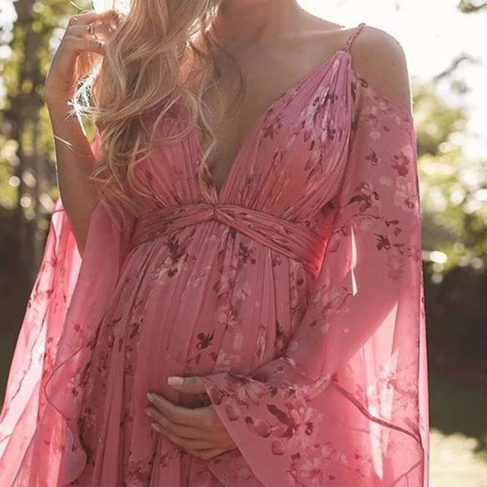 Long Maternity Dress Photoshoot Props Photography Dresses Maxi Floral Lace Dress Pregnancy Gown for Baby Shower Photo Shoot enlarge