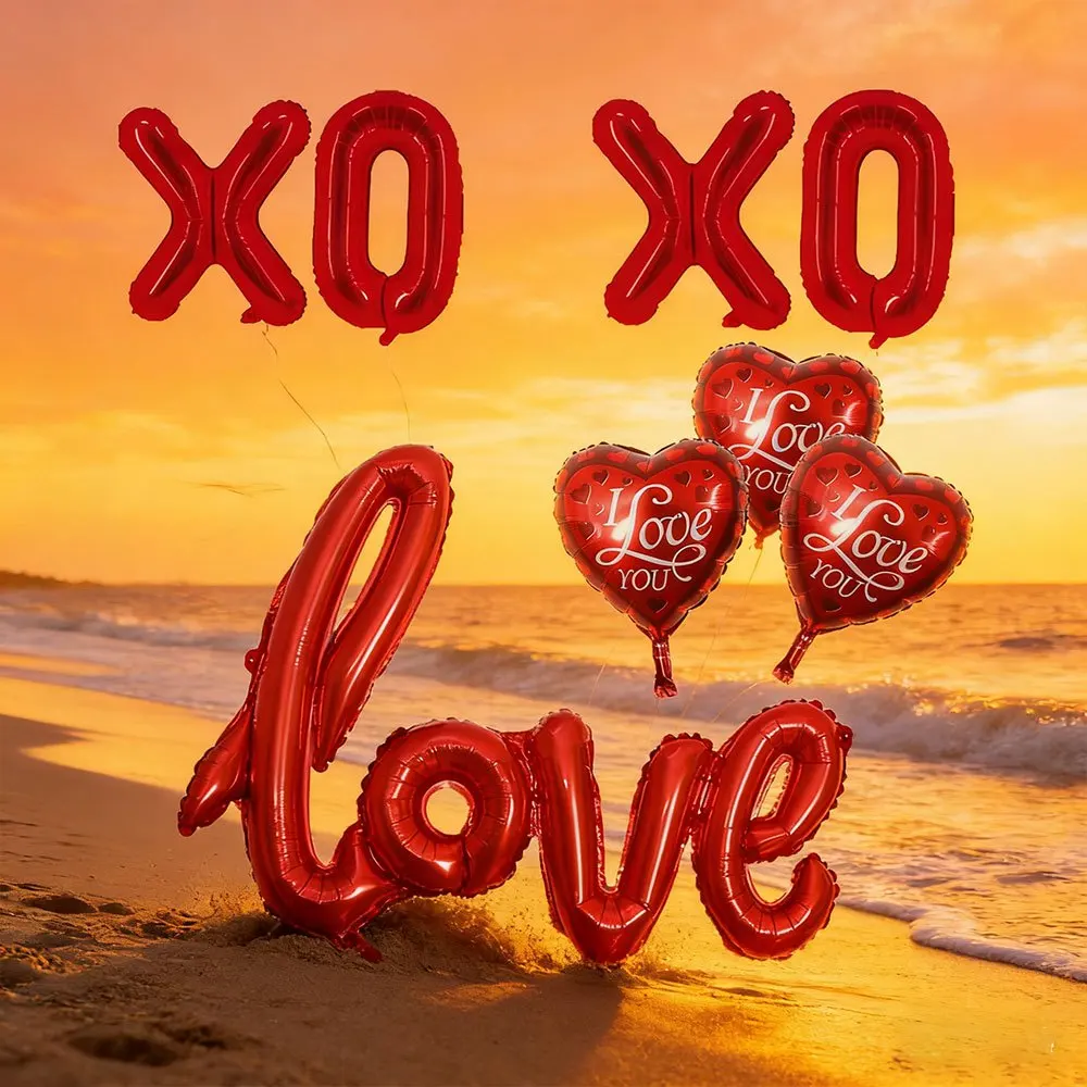 Фото 9 шт. воздушных шаров в форме сердца XOXO для романтического Дня святого Валентина, дней рождения, годовщин, украшения вечеринок для пар. №1