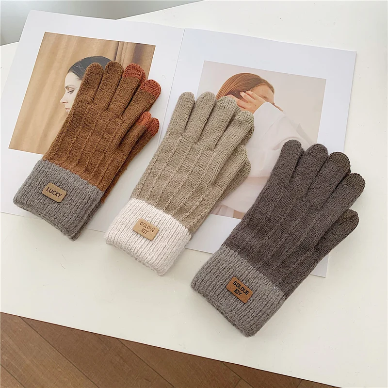 

Winter Men/Women Knitted Wool Plush Thickened Warm,Windproof/Cold Proof Touch Screen Riding Outdoor Sports Split Finger Gloves