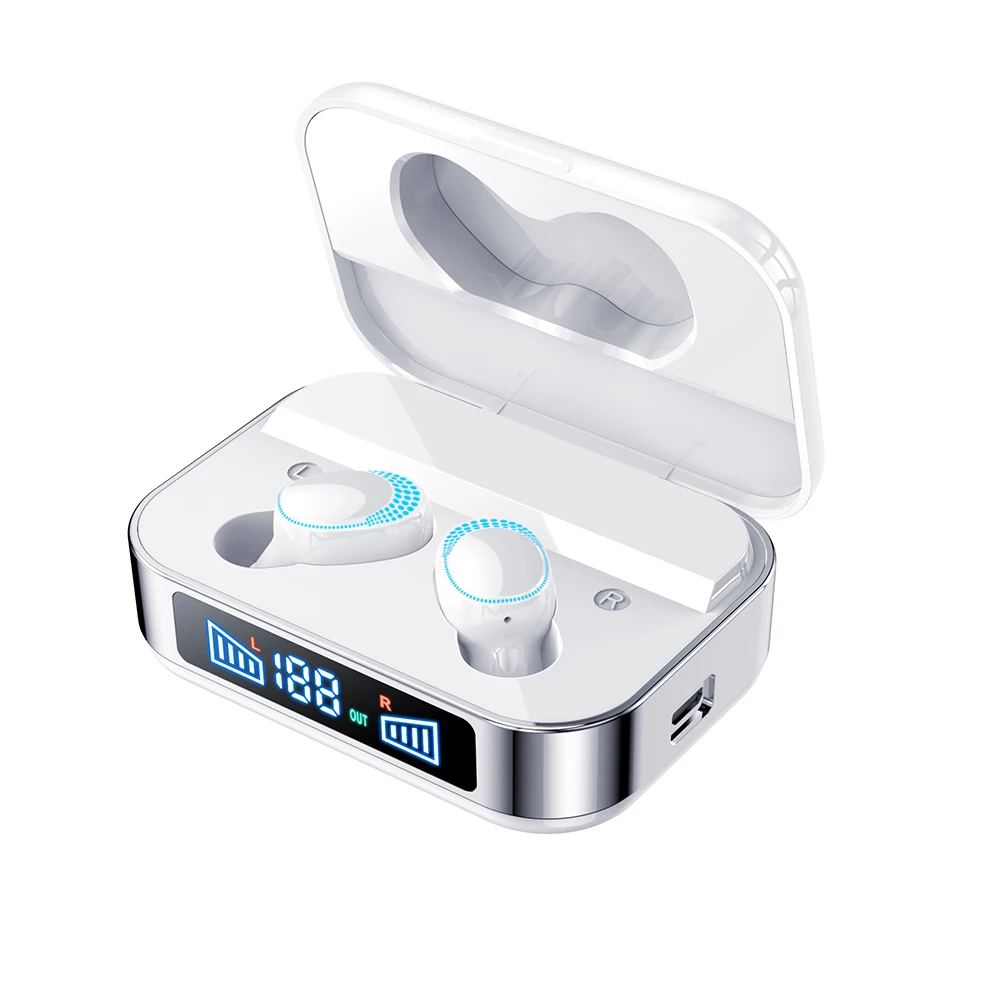 mdug tws s590 d bluetooth headset hifi waterproof digital display wireless earbuds travel sports emergency charging treasure free global shipping