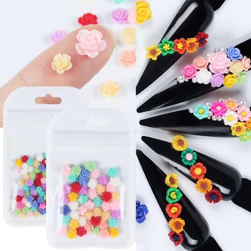

50Pcs Acrylic Rose Flowers Nail Charms Mix Colour 3D Parts Jewelry Manicure Decoration DIY For Nails Art Design Accessories