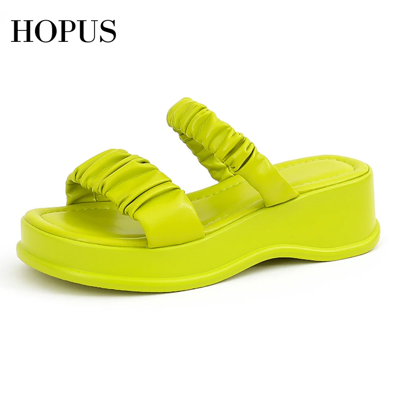 

HOPUS Women's Summer Sandals 2023 New Thick Sole Green Fashion Woman Shoes Casual Flat Heel Platform Slippers Ladies Beach Shoes