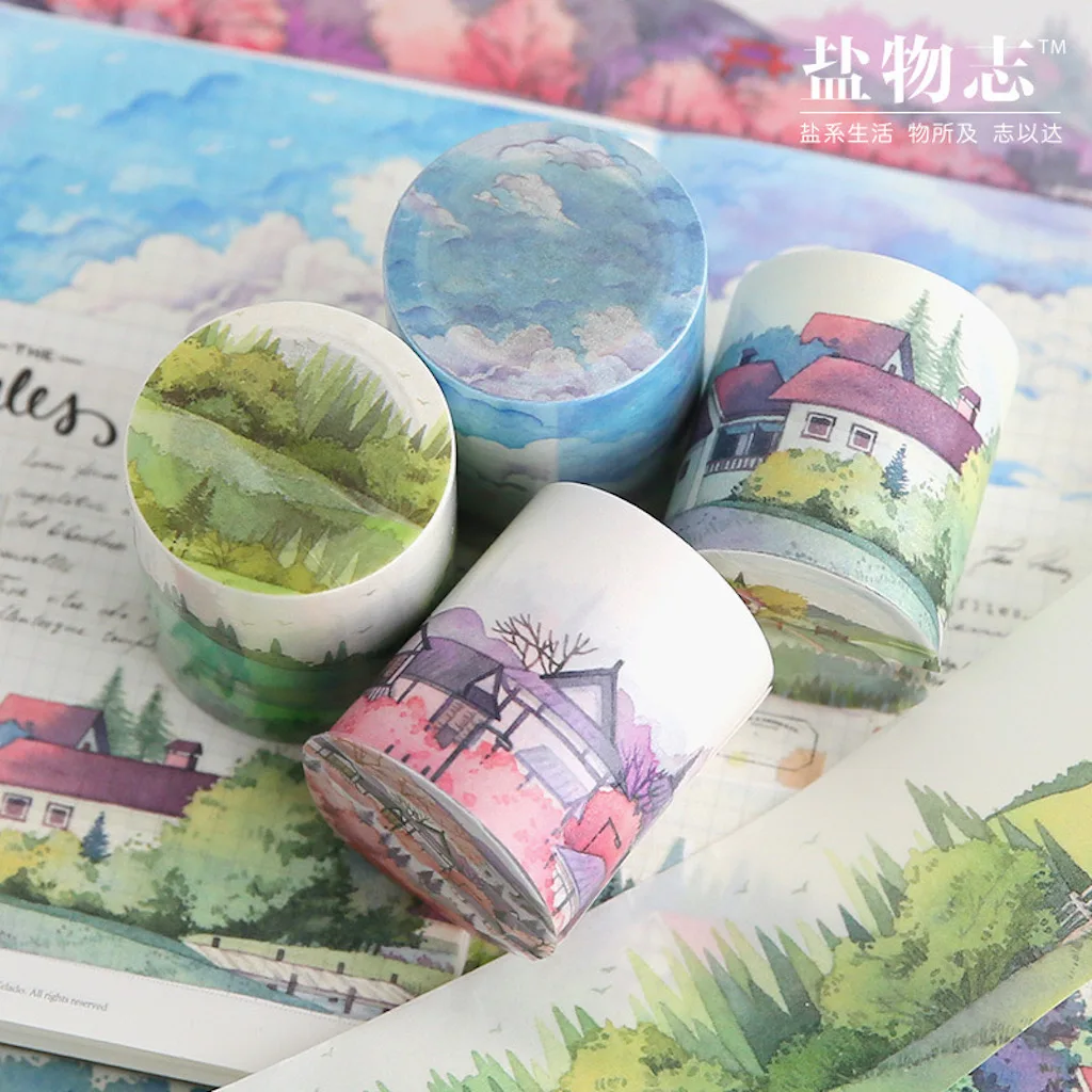 Washi Paper Masking Tape For Decorations - Clouds / Town / Night Sakura Dreamland / Valley