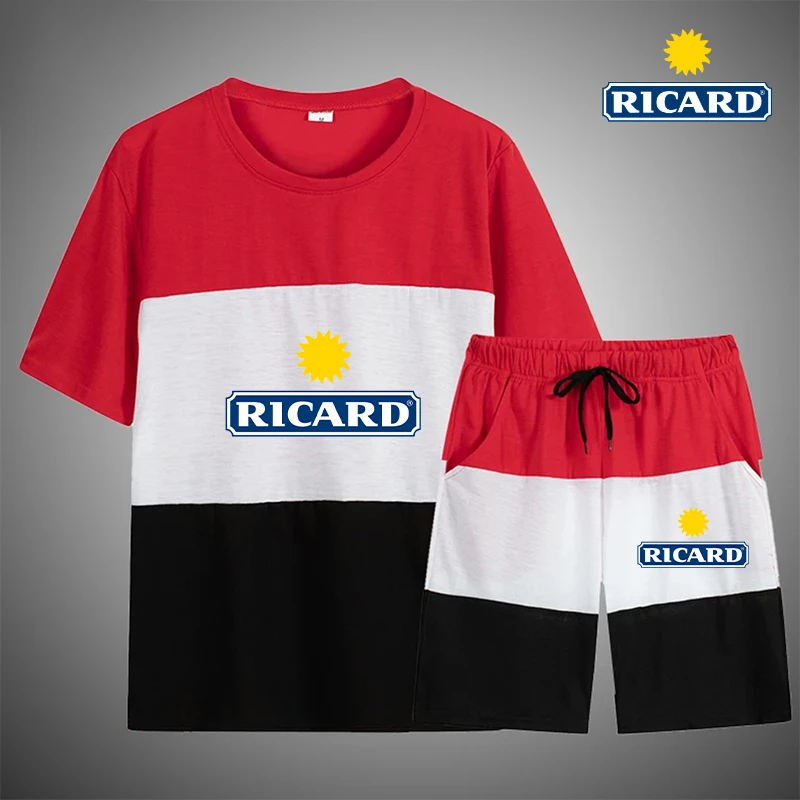 

Men's Summer Suits Printing Short Sleeve T-shirt and Shorts Suit Casual Striped Streetwear Bodybuilding Clothing for Male