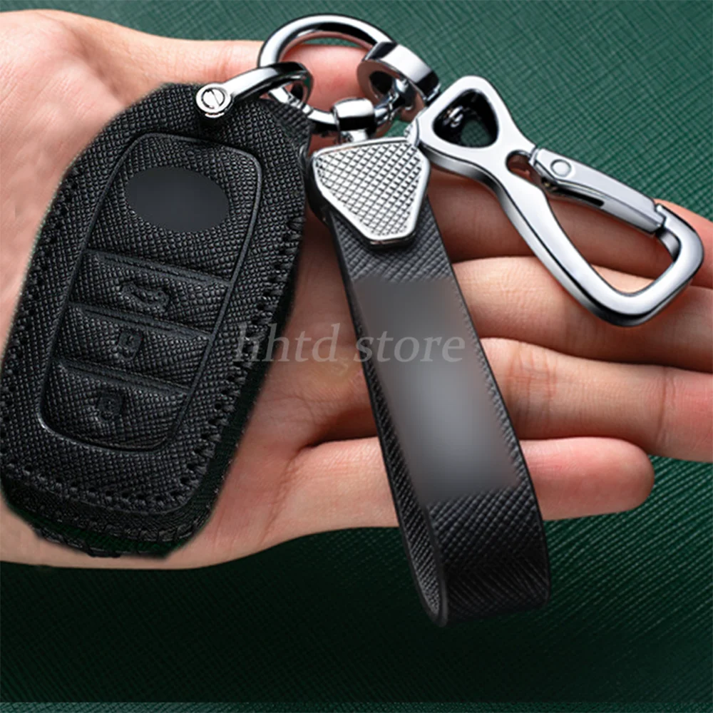 

Cowhide Leather Remote Start Car Key Fob Cover Shell Protector Holder Auto Accessories Keychain For Toyota Land Cruiser Venza