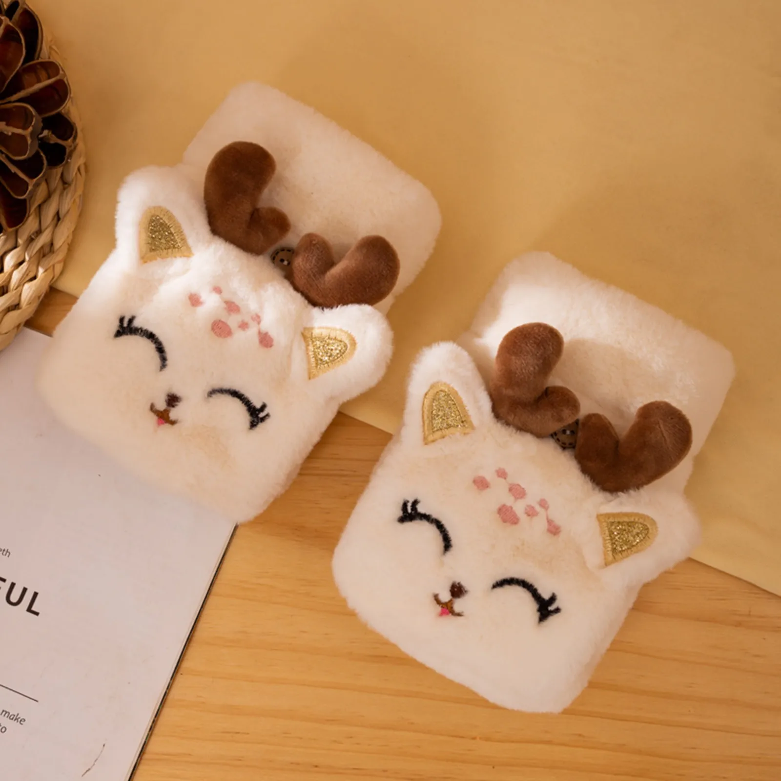 

Plush Cartoon Warm Fawn Thick Fingerless Cute Gloves Half-finger Gloves fingerless gloves winter