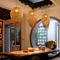retro bamboo wicker rattan lampshade kitchen chandelier coffee tables pendant lamp dining room suspension home decor design