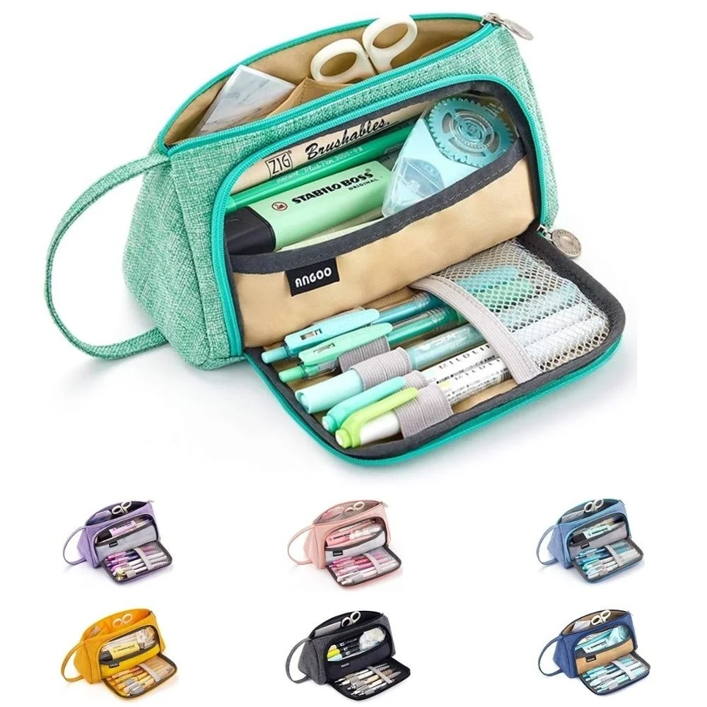 

[Pure] color Pencil Case, Multi Slot Pen Bag, Big Storage Pouch Organizer for Stationery Cosmetic Travel Wallet A6443
