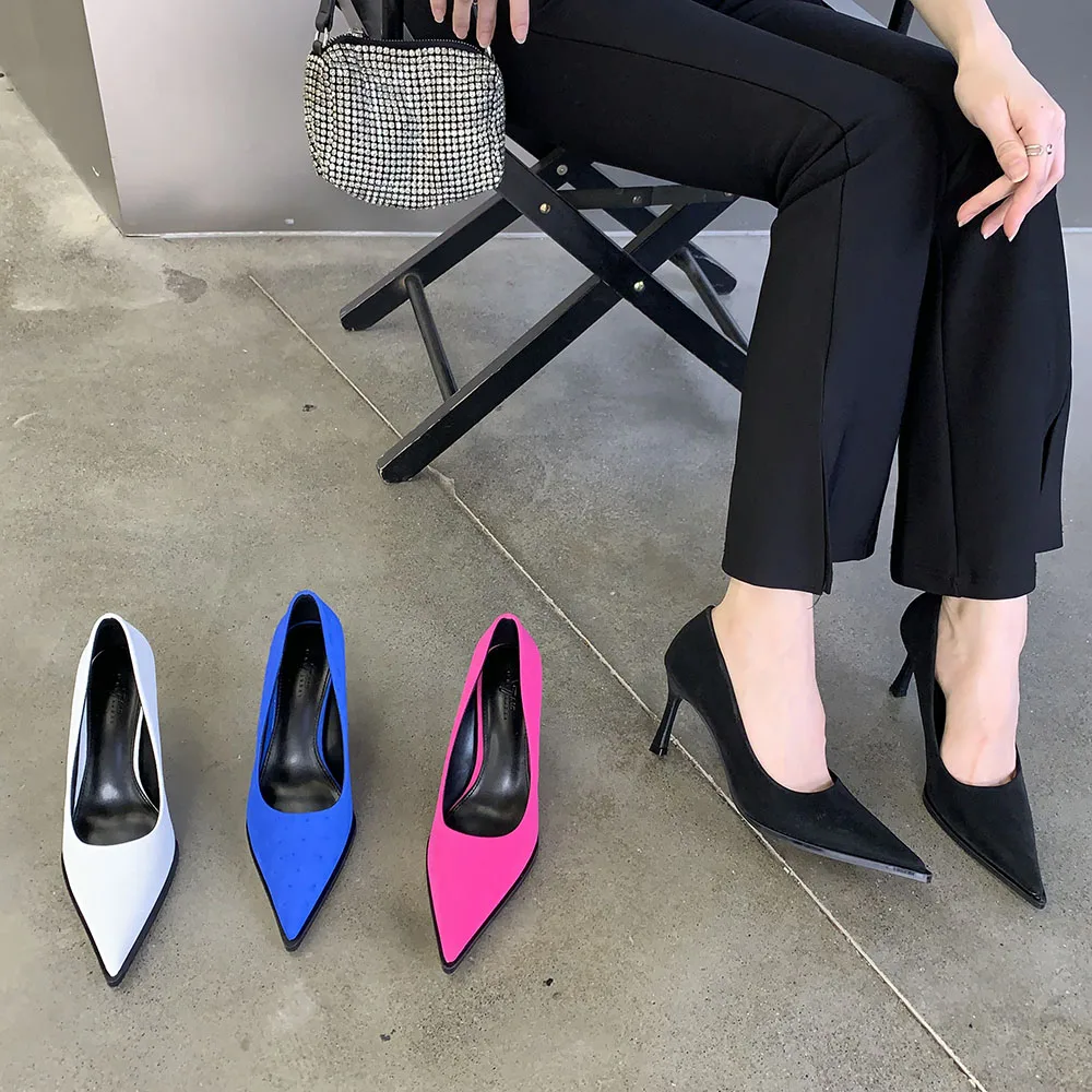 

Туфли-лодочки женские на шпильке, заостренный носок, без застежки, офисная обувь, элегантная рабочая обувь, размеры 39, розовые/черные/белые/с...