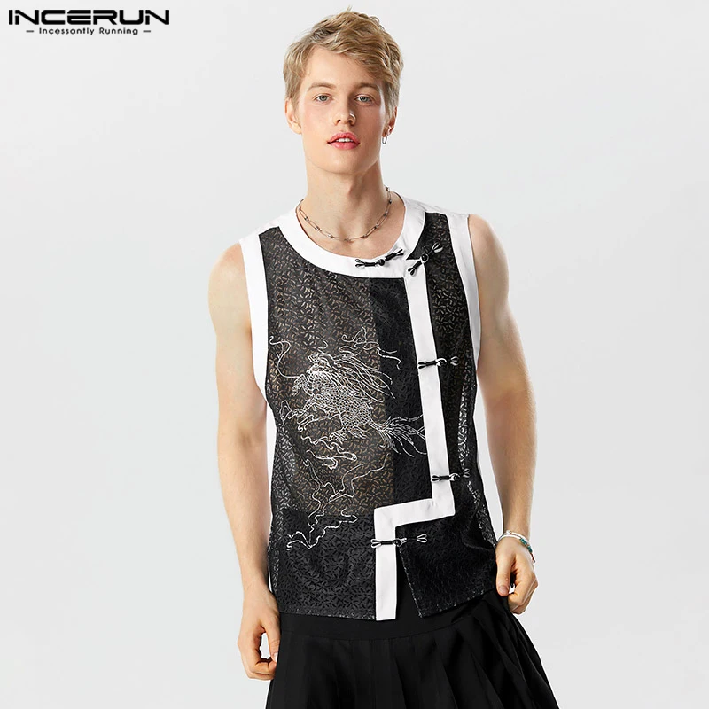 

Красивые мужские топы chinoisery 2023, жилеты с принтом дракона, Повседневная Уличная одежда, мужская индивидуальная безрукавка в стиле пэчворк, Женская безрукавка