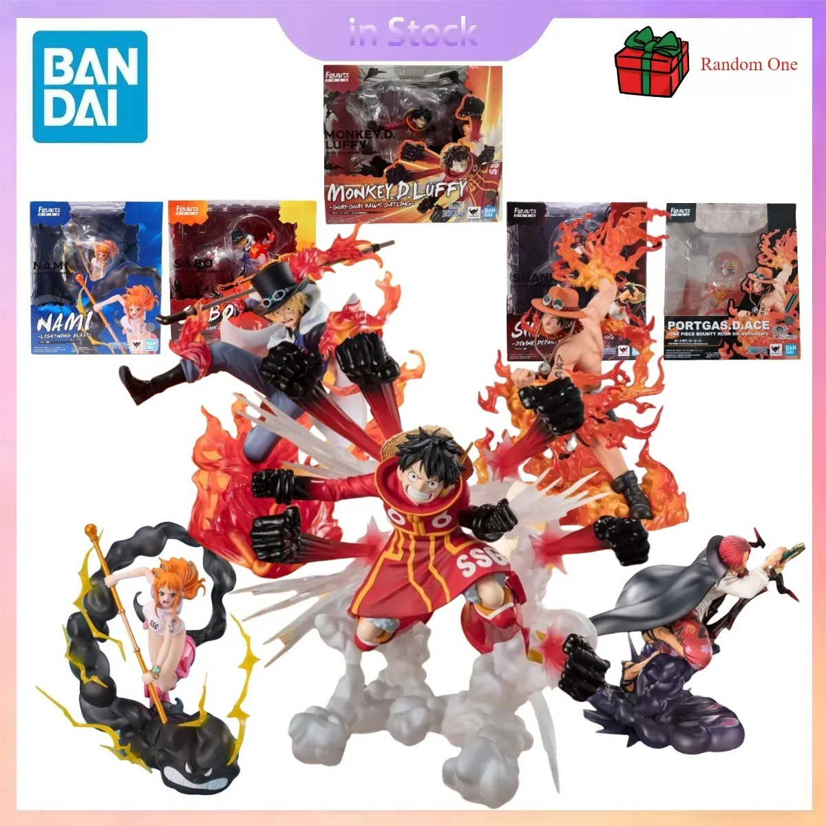 Фото Оригинальный Bandai One Piece ZERO Luffy Gum Hawk Nami Lightning Sabo Fire Shanks Divine Anime Collection Наборы моделей экшн-фигурок №1