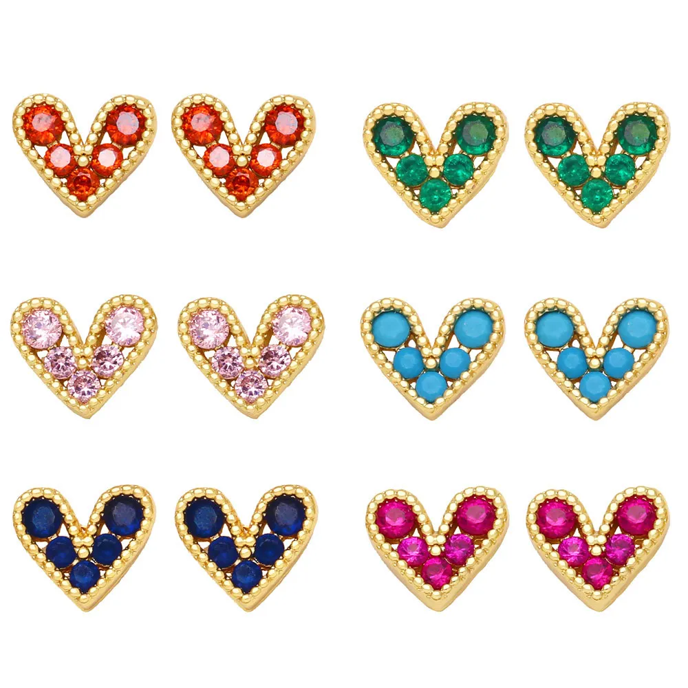 

Cute Korean Small Green Earrings Ethnic Vintage Rose Red Heart Zircon Stud Earrings for Women Fashion Jewelry gift Wholesale