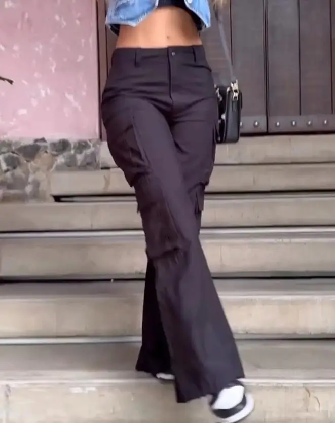 

Женские брюки 2023, Летние повседневные однотонные дизайнерские брюки-карго с широкими штанинами и карманами, модные брюки с высокой талией, уличная одежда Y2K