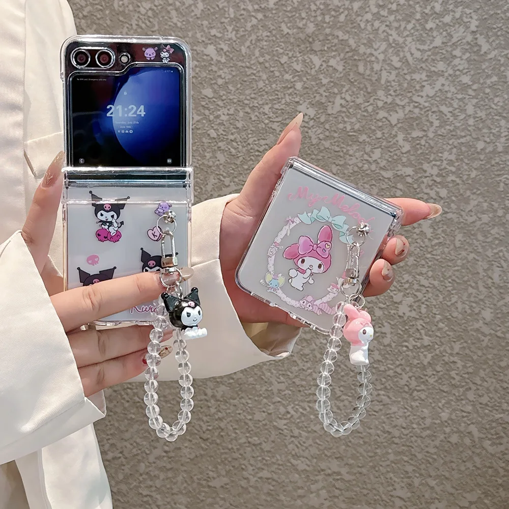Чехол для телефона с браслетом My Melody Kuromi Cinnamoroll Samsung Galaxy Z Flip 3 4 5 6 дюймов