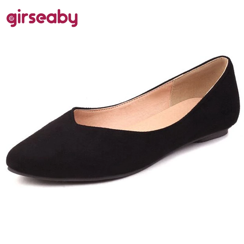 

Girseaby Women's Flats Pointed Toe Low Heels Flock Slip-On Loafers Soft Plus Size 34-43 Solid Black Beige Leisure Spring S3365