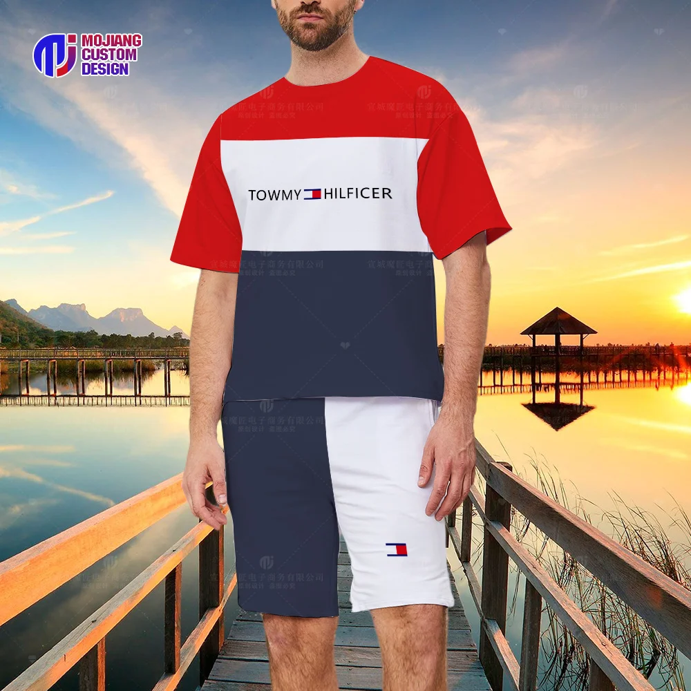 2023 New Summer Shirt Short-Sleeved Suit Comfortable Men's Fitness Letter Brand T-shirt Shorts Oversized Clothing Beach Pants