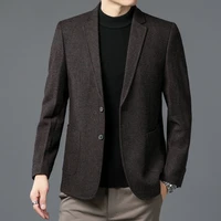 winter autumn men elegant gray wine red camel sheep wool blazers male smart casual notched collar cashmere blended jecket suit