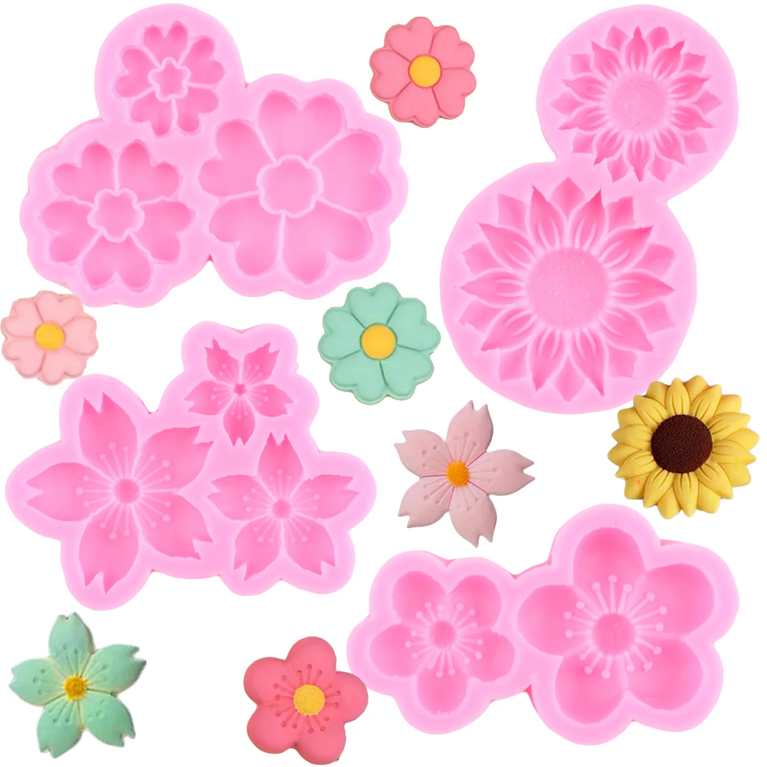 

Cherry Blossoms Silicone Mold Flowers Fondant Molds Cake Decorating Tools DIY Sunflower Cupcake Chocolate Candy Resin Clay Mould