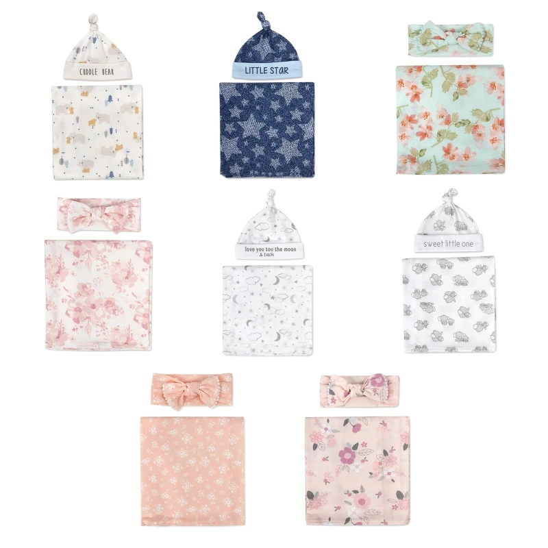 

2pcs Newborn Baby Cute Floral Animal Swaddle Wrap Receiving Blanket with Hat Set