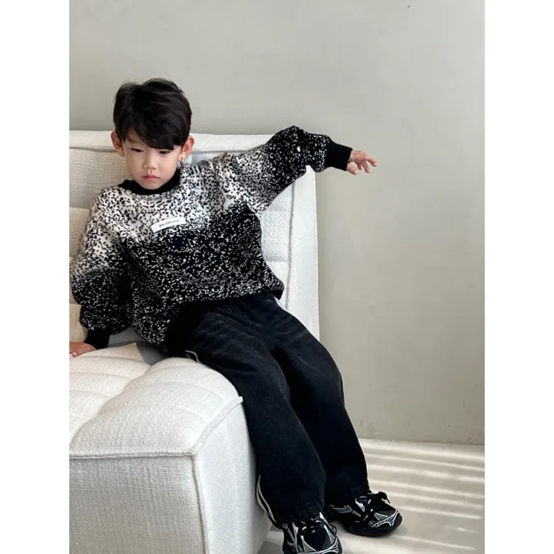 

Детский свитер, новинка зимы 2023, Повседневный пуловер для мальчиков с градиентом в Корейском стиле, утепленный свитер, красивый свитер для малышей