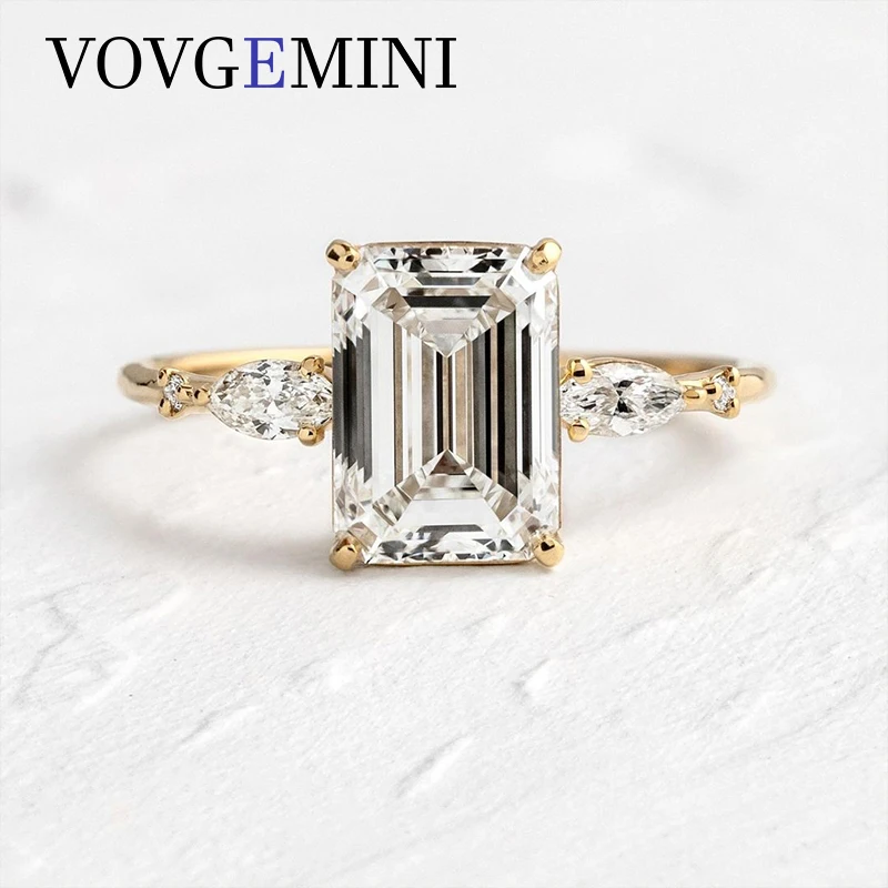 Сертифицированное кольцо с муассанитом VOVGEMINI 1 5 карата 5x7 мм изумрудная огранка