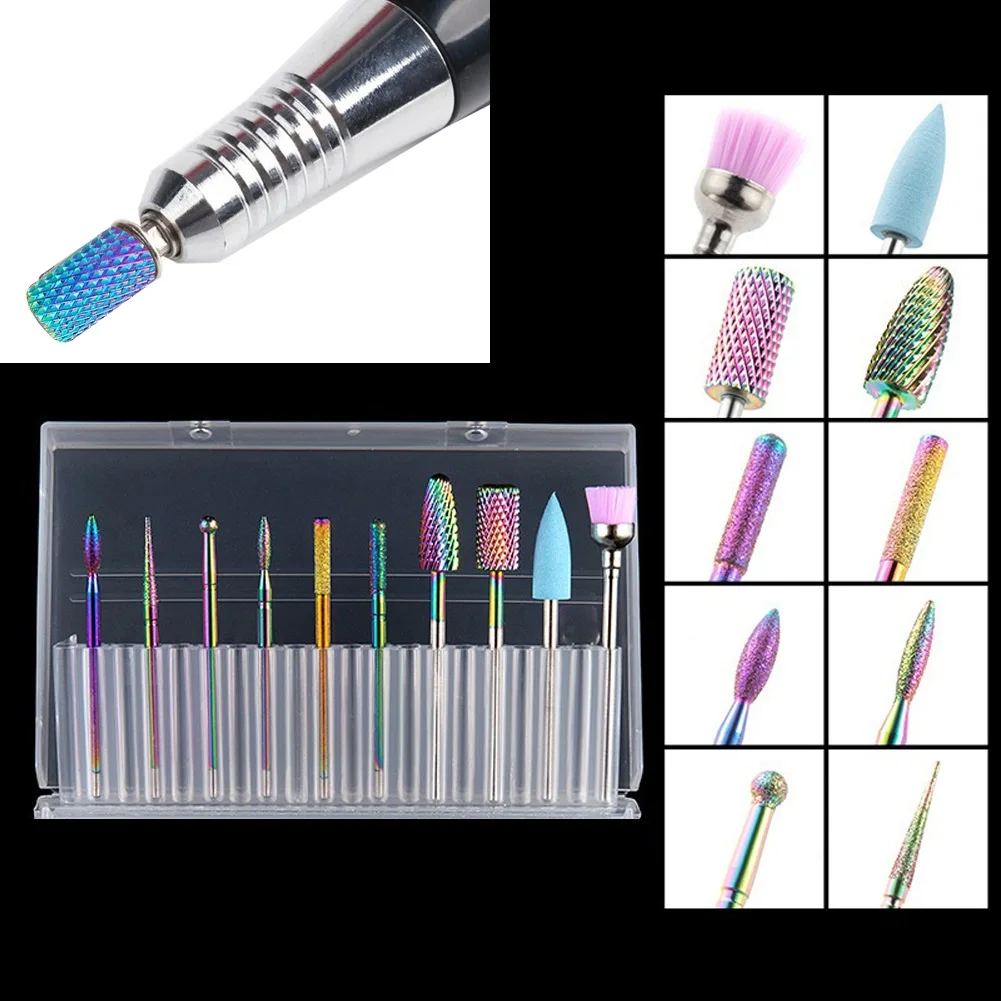 

10 In 1 Electric Nail Drill Bits 3/32inch Tungsten Carbide Nail Files Polishing For Manicure Machine Nail Files Accessories