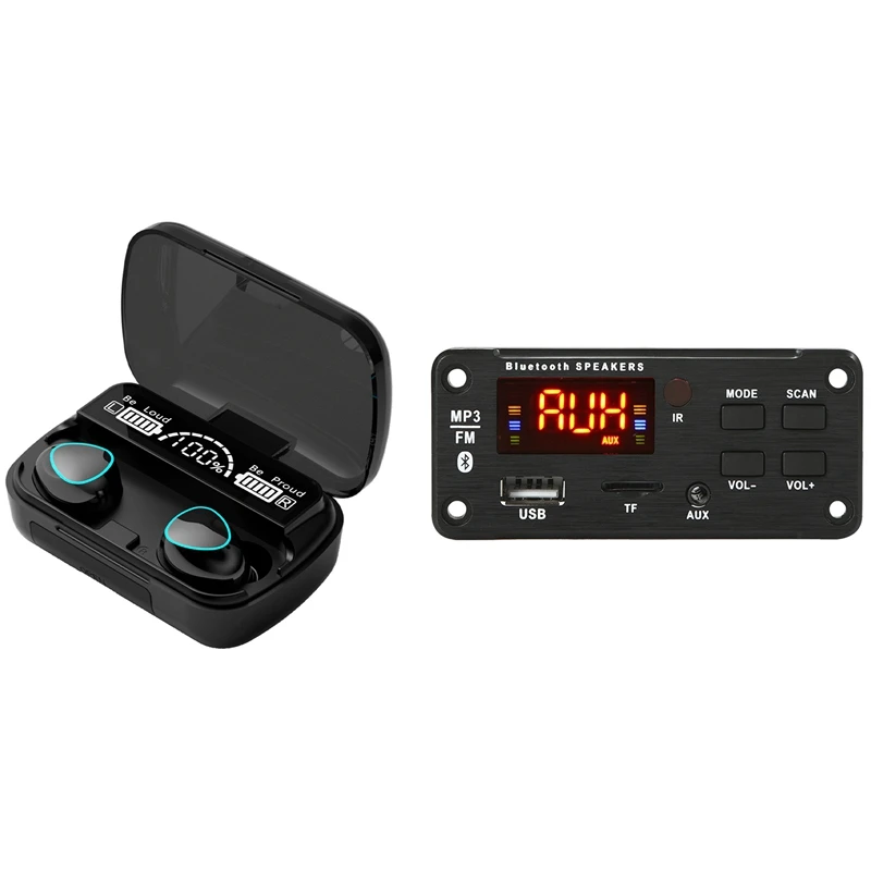 

Беспроводной Bluetooth MP3 WMA USB/SD декодер 12 В постоянного тока плата с M10 беспроводные наушники Bluetooth 5,1 2000 мАч зарядный бокс