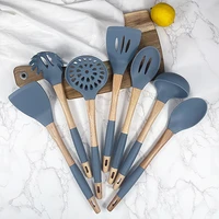 household silicone spatula shovel shovel soup colander kitchen utensils set non stick pot shovel wooden handle 7 piece set